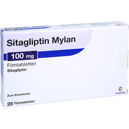 Abbildung: Sitagliptin Mylan 100 mg Filmtabletten 28 St, Filmtabletten PZN 17975378