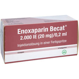 Abbildung: Enoxaparin Becat 2.000 I.E. 20mg / 0,2ml Injektionslösung FS 10 St, Injektionslösung in einer Fertigspritze PZN 17976314