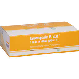 Abbildung: Enoxaparin Becat 4.000 I.E. 40mg / 0,4ml Injektionslösung FS 50 St, Injektionslösung in einer Fertigspritze PZN 17976372