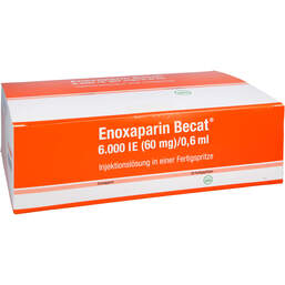 Abbildung: Enoxaparin Becat 6.000 I.E. 60mg / 0,6ml Injektionslösung FS 50 St, Injektionslösung in einer Fertigspritze PZN 17976426