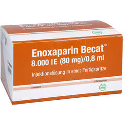 Abbildung: Enoxaparin Becat 8.000 I.E. 80mg / 0,8ml Injektionslösung FS 20 St, Injektionslösung in einer Fertigspritze PZN 17976449