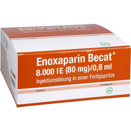Abbildung: Enoxaparin Becat 8.000 I.E. 80mg / 0,8ml Injektionslösung FS 24 St, Injektionslösung in einer Fertigspritze PZN 17976455