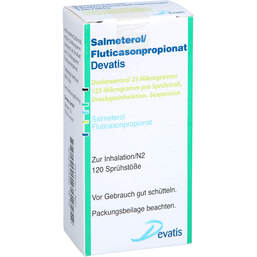Abbildung: Salmeterol / Fluticasonpropionat Devatis 25µg / 125µg 1 St, Dosieraerosol PZN 17976550