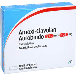 Abbildung: Amoxi-Clavulan Aurobindo 875 mg / 125 mg Filmtabletten  10 St, Filmtabletten PZN 17978997