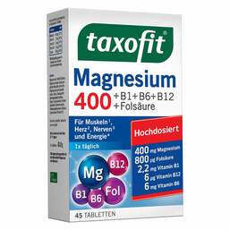 Abbildung: Taxofit Magnesium 400 + B1 + B6 + B12 + Folsäure Tabletten Tabletten, 45 St PZN 17982326