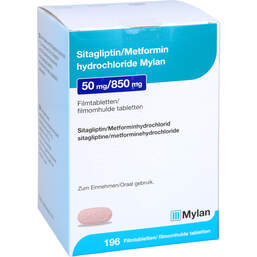 Abbildung: Sitagliptin Metformin-HCL Mylan 50 mg / 850 mg Fta 196 St, Filmtabletten PZN 17987074