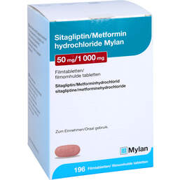 Abbildung: Sitagliptin Metformin-HCL Mylan 50 mg / 1000 mg Fta 196 St, Filmtabletten PZN 17987111