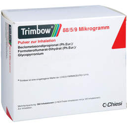 Abbildung: Trimbow 88 / 5 / 9 µg 360ED Pulver zur Inhalation Nexthaler 3 St, Inhalationspulver PZN 18002229