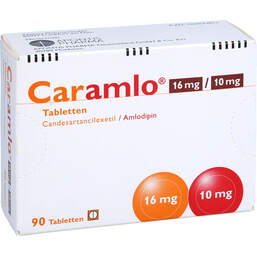 Abbildung: Caramlo 16 mg / 10 mg Tabletten 90 St, Tabletten PZN 18007801
