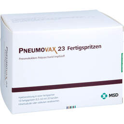 Abbildung: Pneumovax 23 Injektionslösung in einer Fertigspritze + 2 beigef.Kanülen 10X0.5 ml, Injektionslösung in einer Fertigspritze PZN 18009579