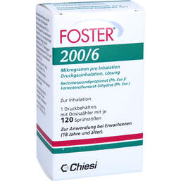 Abbildung: Foster 200 / 6 µg 120 Hub Dosieraerosol 1 St, Dosieraerosol PZN 18010200