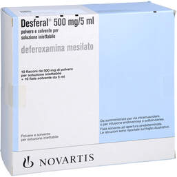 Abbildung: Desferal 0,5 g Pulver und Lösungsmittel z.H.einer Injektion - / Infusionslösung 10 St, Pulver u Lösungsm. z. Herst. e.Injektions- bzw. Infusionsl. PZN 18022002