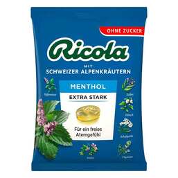 Abbildung: Ricola ohne Zucker Beutel Menthol extra stark Bonbons 75 g, Bonbons PZN 18043524
