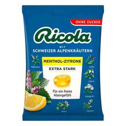 Abbildung: Ricola ohne Zucker Beutel Menthol-Zitrone extra stark Bon. 75 g, Bonbons PZN 18043547
