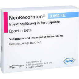 Abbildung: Neorecormon 3.000 I.E. Injektion -Lösung in einer Fertigspritze  6 St, Injektionslösung PZN 18048556