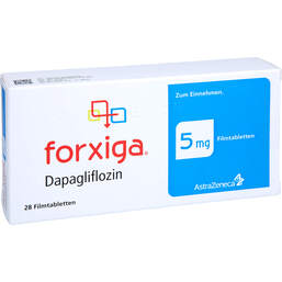 Abbildung: Forxiga 5 mg Filmtabletten 28 St, Filmtabletten PZN 18049254