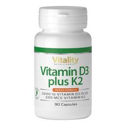 Abbildung: Vitamin D3 5000 I.E. plus K2 200 µg Kapseln 90 St, Kapseln PZN 18053451
