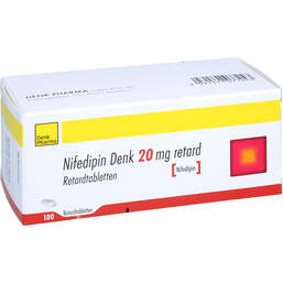 Abbildung: Nifedipin Denk 20 mg retard Tabletten 100 St, Retard-Tabletten PZN 18054278