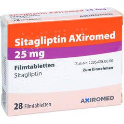 Abbildung: Sitagliptin Axiromed 25 mg Filmtabletten 28 St, Filmtabletten PZN 18058891