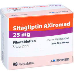 Abbildung: Sitagliptin Axiromed 25 mg Filmtabletten 98 St, Filmtabletten PZN 18058916