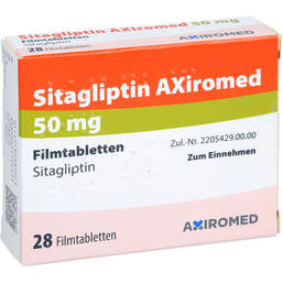 Abbildung: Sitagliptin Axiromed 50 mg Filmtabletten 28 St, Filmtabletten PZN 18058922