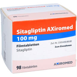 Abbildung: Sitagliptin Axiromed 100 mg Filmtabletten 98 St, Filmtabletten PZN 18058951