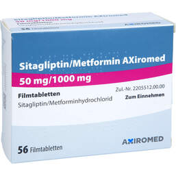 Abbildung: Sitagliptin / Metformin Axiromed 50 mg / 1000 mg Fta 56 St, Filmtabletten PZN 18058980