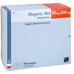 Abbildung: Sitagavia Met 50 mg / 850 mg Filmtabletten 196 St, Filmtabletten PZN 18061663