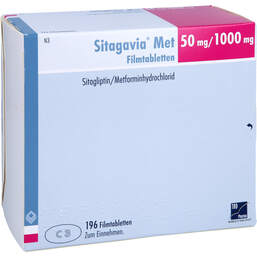 Abbildung: Sitagavia Met 50 mg / 1000 mg Filmtabletten 196 St, Filmtabletten PZN 18061700