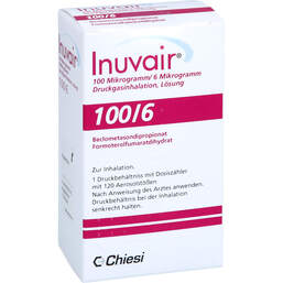 Abbildung: Inuvair 100 / 6 µg 120 Hub Druckgasinhalat 1 St, Inhalat PZN 18063828