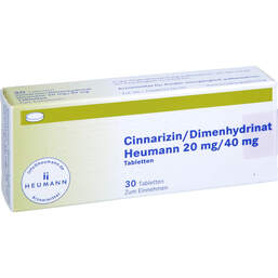 Abbildung: Cinnarizin / Dimenhydrinat Heumann 20 mg / 40 mg Tabletten 30 St, Tabletten PZN 18074045