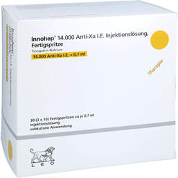 Abbildung: Innohep 14.000 Anti-Xa I.E. / 0,7 ml Injektionslösung i.e.FS 30 St, Injektionslösung in einer Fertigspritze PZN 18074186