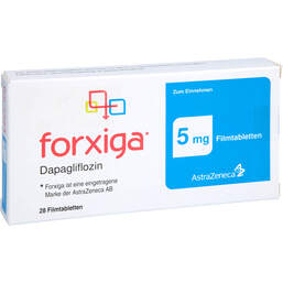 Abbildung: Forxiga 5 mg Filmtabletten 28 St, Filmtabletten PZN 18080583