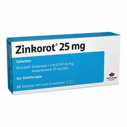 Abbildung: Zinkorot® 25 mg hochdosierte Zink Tabletten 20 St, Tabletten PZN 18082889