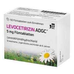 Abbildung: LEVOCETIRIZIN ADGC® 5 mg Filmtabletten 50 St, Filmtabletten PZN 18082949