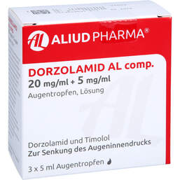 Abbildung: Dorzolamid AL comp.20 mg / ml + 5 mg / ml Augentropfen 3X5 ml, Augentropfen PZN 18083593