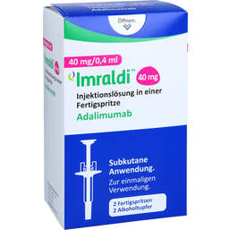 Abbildung: Imraldi 40 mg / 0,4 ml Injektionslösung in einer Fertigspritze 2 St, Injektionslösung PZN 18084138