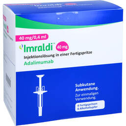 Abbildung: Imraldi 40 mg / 0,4 ml Injektionslösung in einer Fertigspritze 6 St, Injektionslösung PZN 18084144