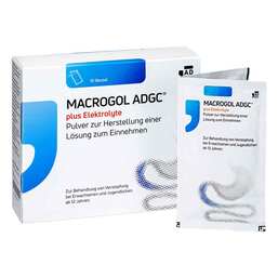 Abbildung: Macrogol ADGC® plus Elektrolyte Pulver zur H.e.L.zum Einnehmen 10 St, Pulver zur Herstellung einer Lösung zum Einnehmen PZN 18084411