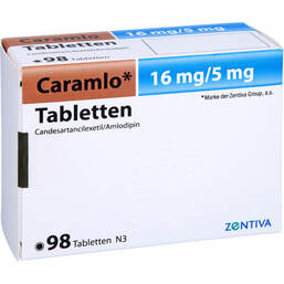 Abbildung: Caramlo 16 mg / 5 mg Tabletten 98 St, Tabletten PZN 18087674