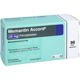 Abbildung: Memantin Accord 20 mg Filmtabletten 98 St, Filmtabletten PZN 18087711
