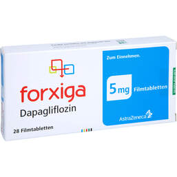 Abbildung: Forxiga 5 mg Filmtabletten 28 St, Filmtabletten PZN 18090363