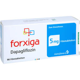 Abbildung: Forxiga 5 mg Filmtabletten 98 St, Filmtabletten PZN 18090386