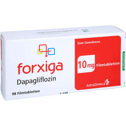 Abbildung: Forxiga 10 mg Filmtabletten 98 St, Filmtabletten PZN 18090400