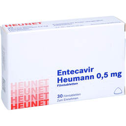 Abbildung: Entecavir Heumann 0,5 mg Filmtabletten Heunet 30 St, Filmtabletten PZN 18093077