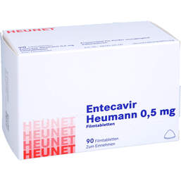 Abbildung: Entecavir Heumann 0,5 mg Filmtabletten Heunet 90 St, Filmtabletten PZN 18093083
