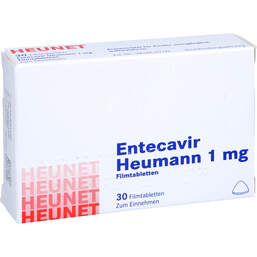Abbildung: Entecavir Heumann 1 mg Filmtabletten Heunet 30 St, Filmtabletten PZN 18093108