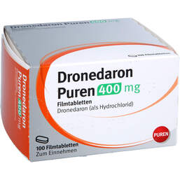 Abbildung: Dronedaron Puren 400 mg Filmtabletten 100 St, Filmtabletten PZN 18093232