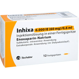 Abbildung: Inhixa 6.000 I.E. 60 mg / 0,6 ml Injektionslösung i.e.F.-Sp. 12 St, Injektionslösung in einer Fertigspritze PZN 18094504