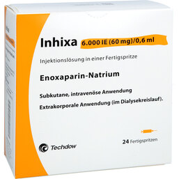 Abbildung: Inhixa 6.000 I.E. 60 mg / 0,6 ml Injektionslösung i.e.F.-Sp. 24 St, Injektionslösung in einer Fertigspritze PZN 18094556